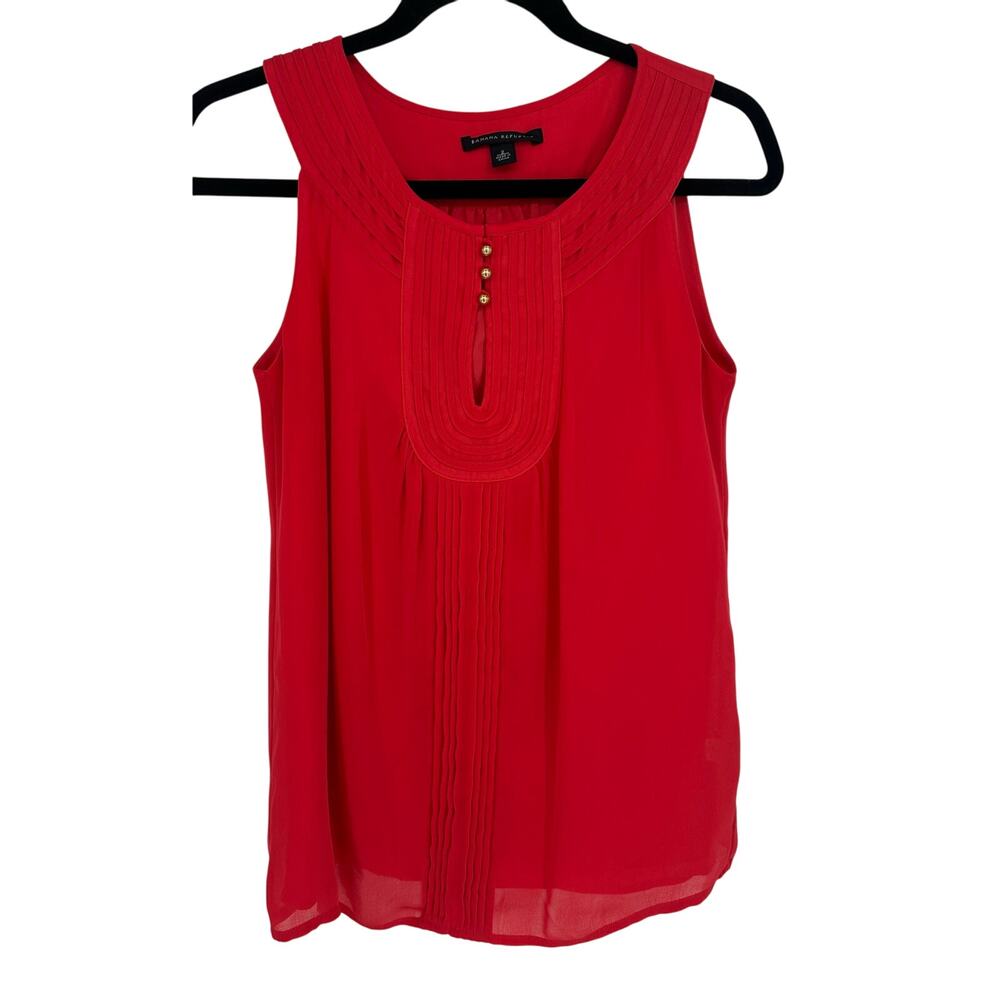 Banana Republic Red Sleeveless Blouse 2 Pleated Bib Business Casual‎ Office Top